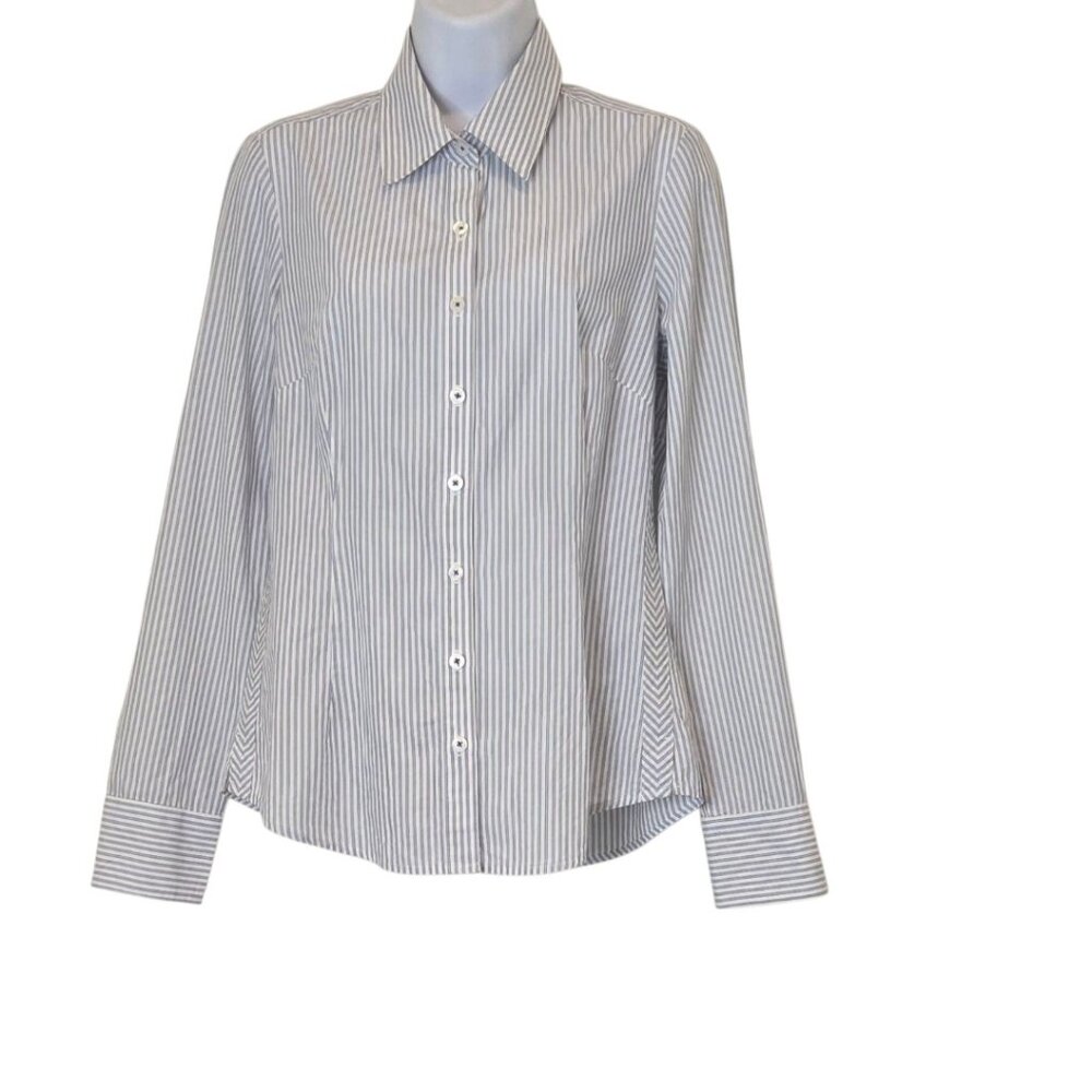 Lily Pulitzer Blue White Stripe Cotton Shirt Women's Size 6 Button Front Classic